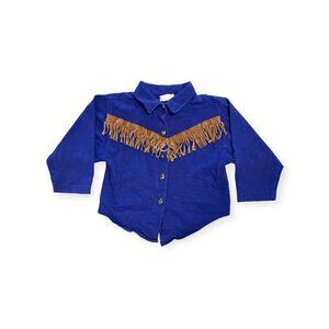 Vintage Purple Western Cowboy Leather Fringe Button Up Shirt Boys Size 4